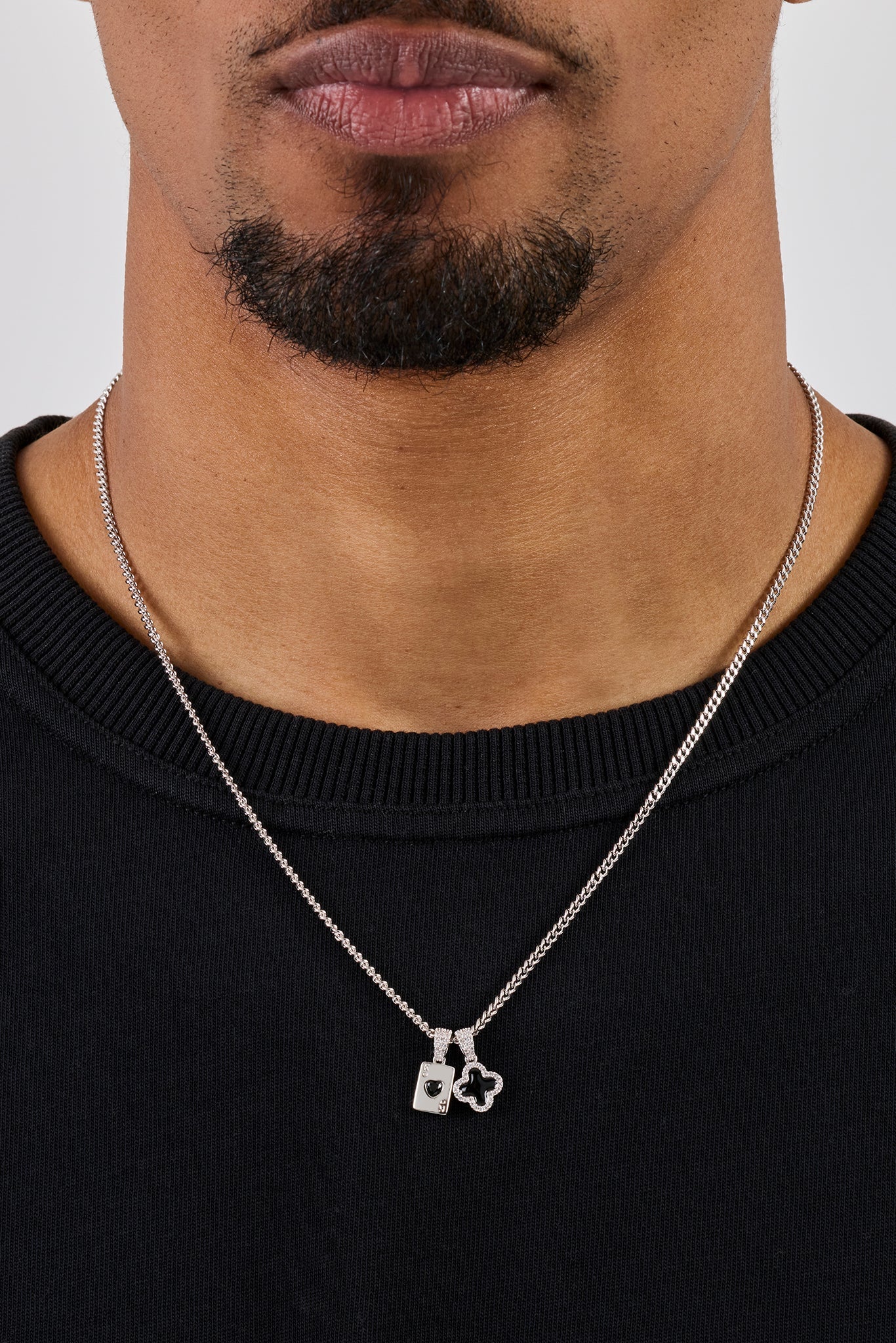 Mens Motif & Gem Card Necklace - 10mm - White